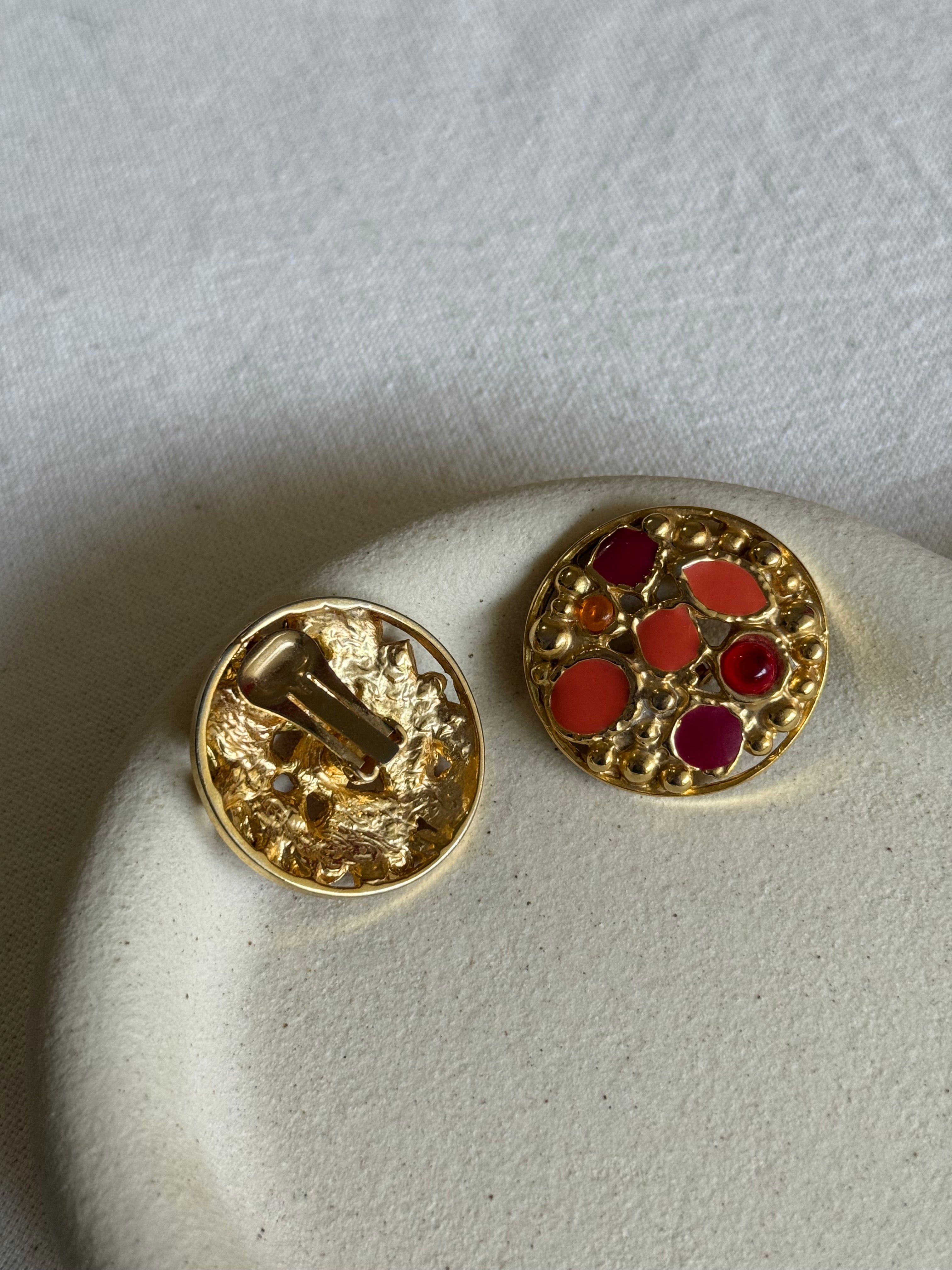 Vintage Earrings - Multicoloured Orange and Pink