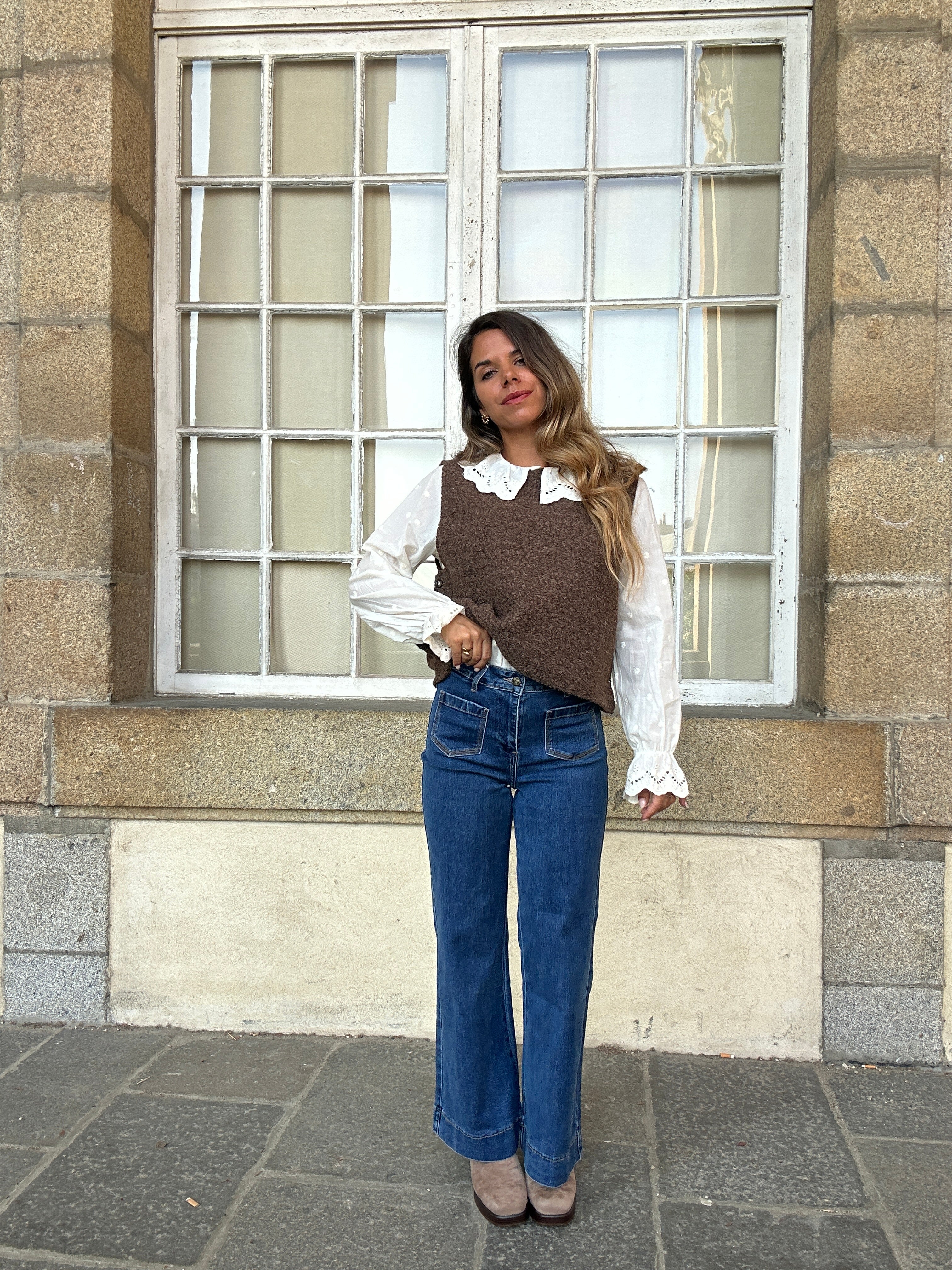Pull sans manches Louisa marron