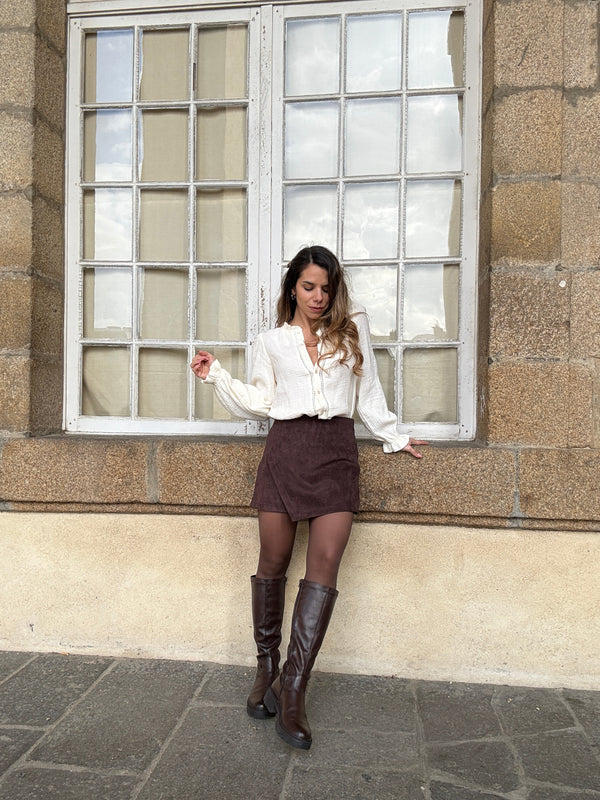 Jupe Short En Suédine Selena Chocolat