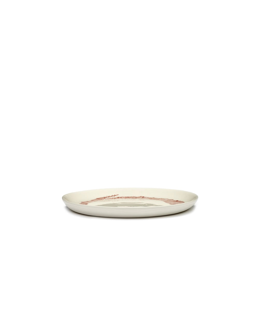 Feast - Set Of 2 Plates - M - Stoneware - White Red Stripes