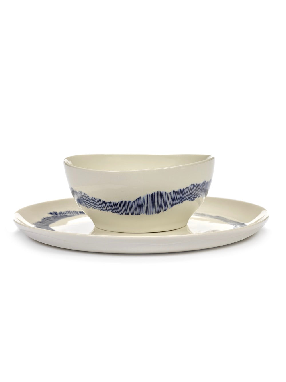 Lot De 4 Bols S - Blanc Stripes - Bleu Feast - By Ottolenghi