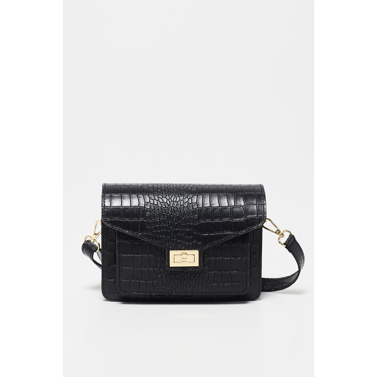 Bolso De Hombro Amber Crocos - Negro
