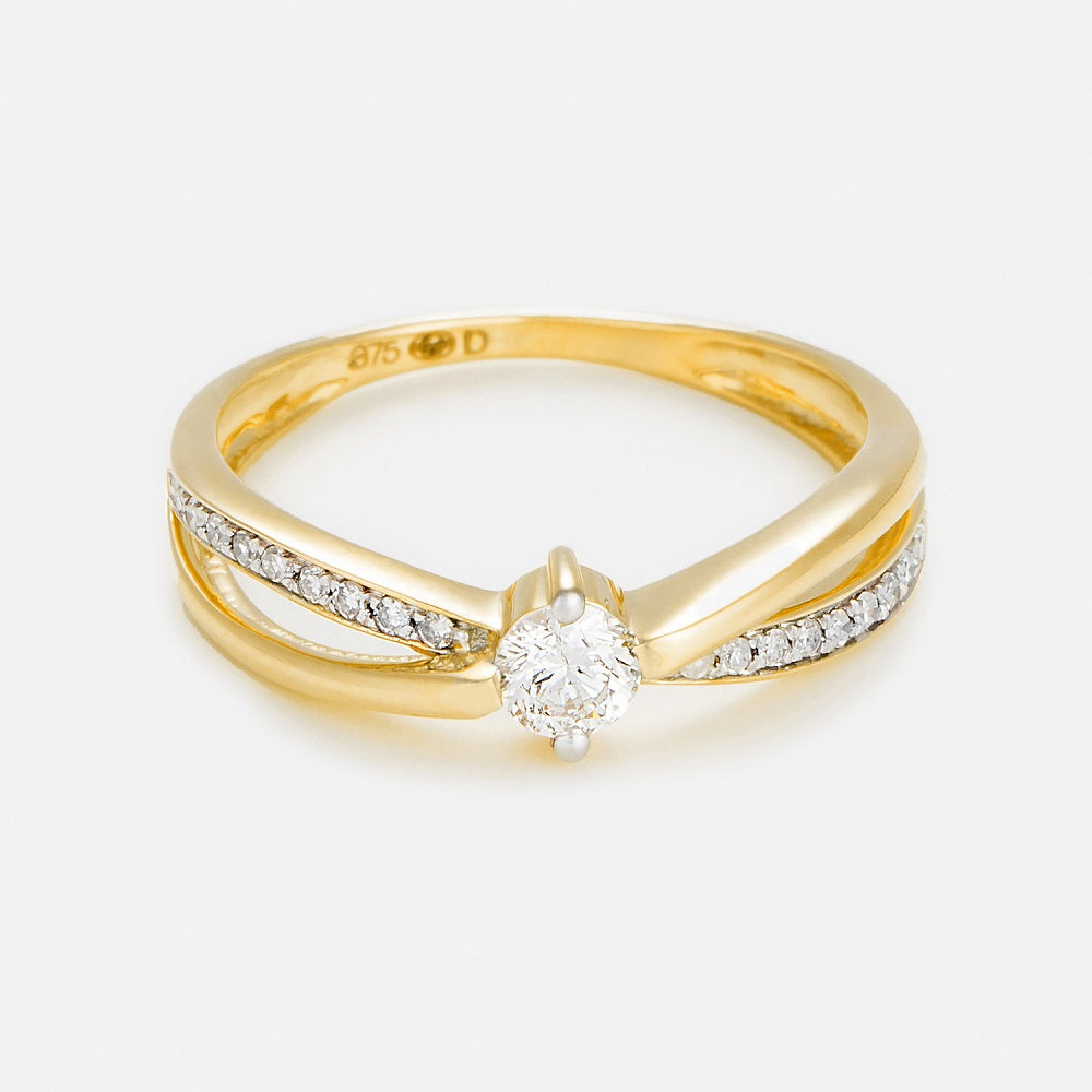 Anillo "Solitario Joli" Diamantes 0.07/18 + 0.20/1 - Oro Amarillo 375/1000