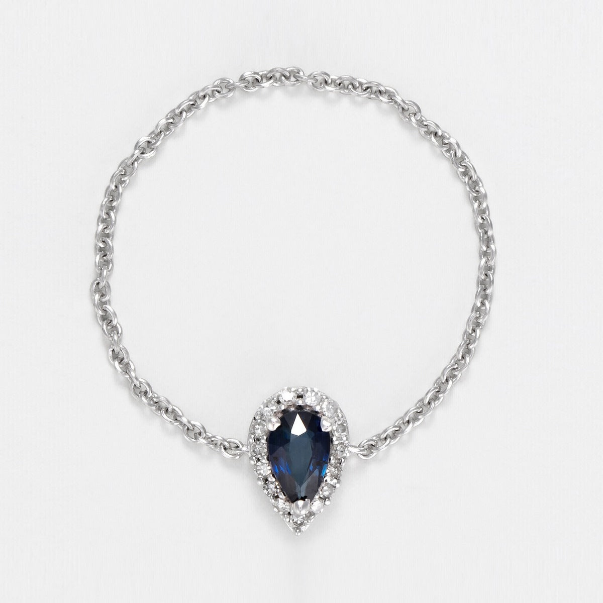 "Blue Tear" Diamond 0.05/15 Sapphire 0.25 Chain Ring - White Gold