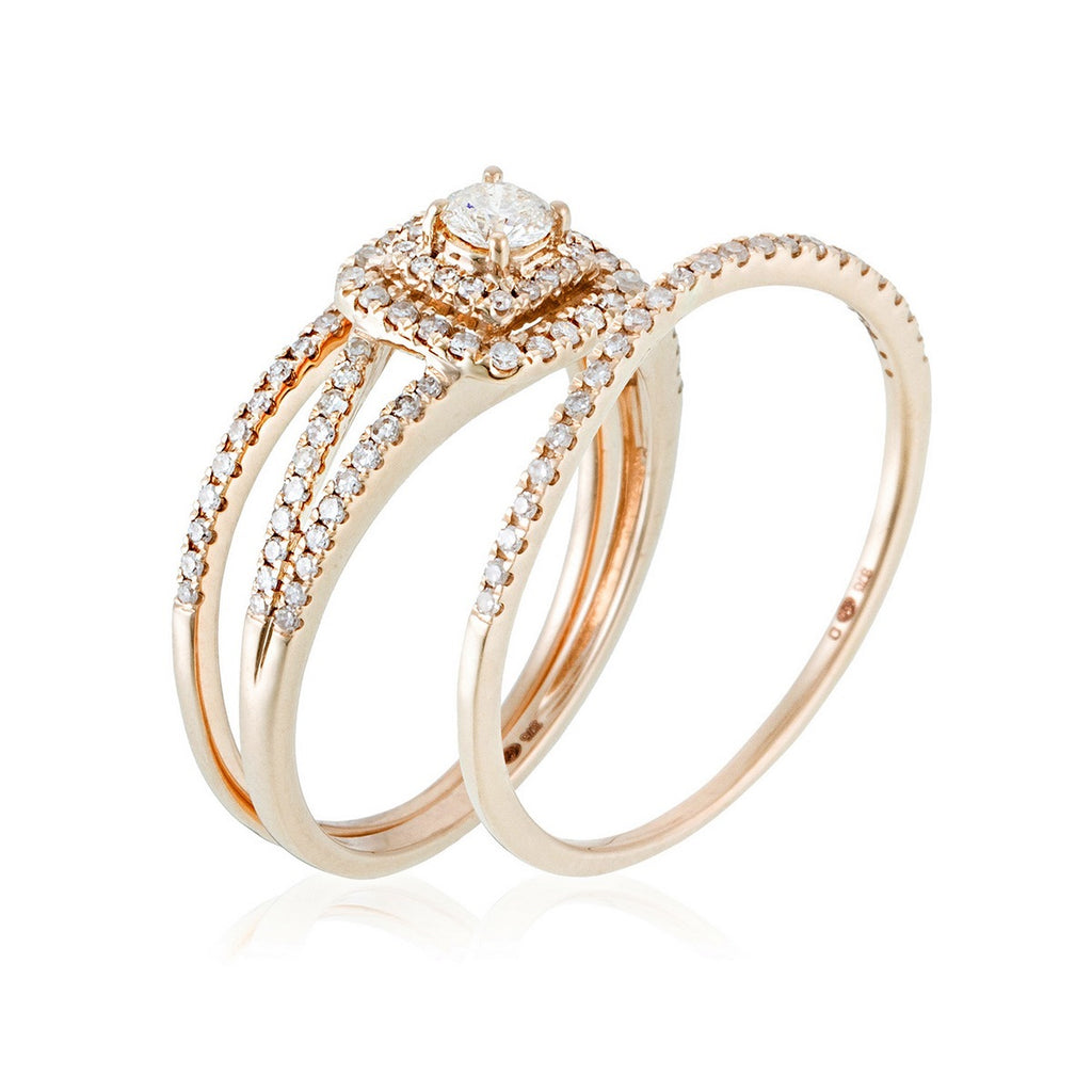 Anillo Dúo "Cuadrado Suntuoso" D0.34/100 + D0.17/1 - Oro amarillo 375/1000
