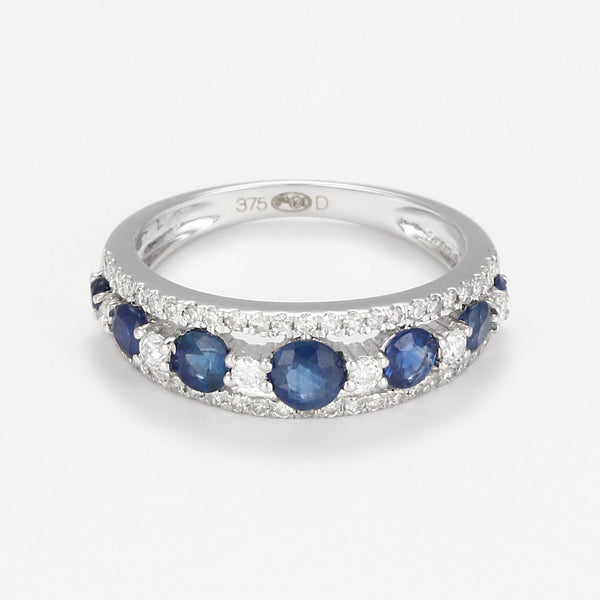 Bague "Couronne De Saphir" D0,36/56 S0,65/7 - Or Blanc 375/1000
