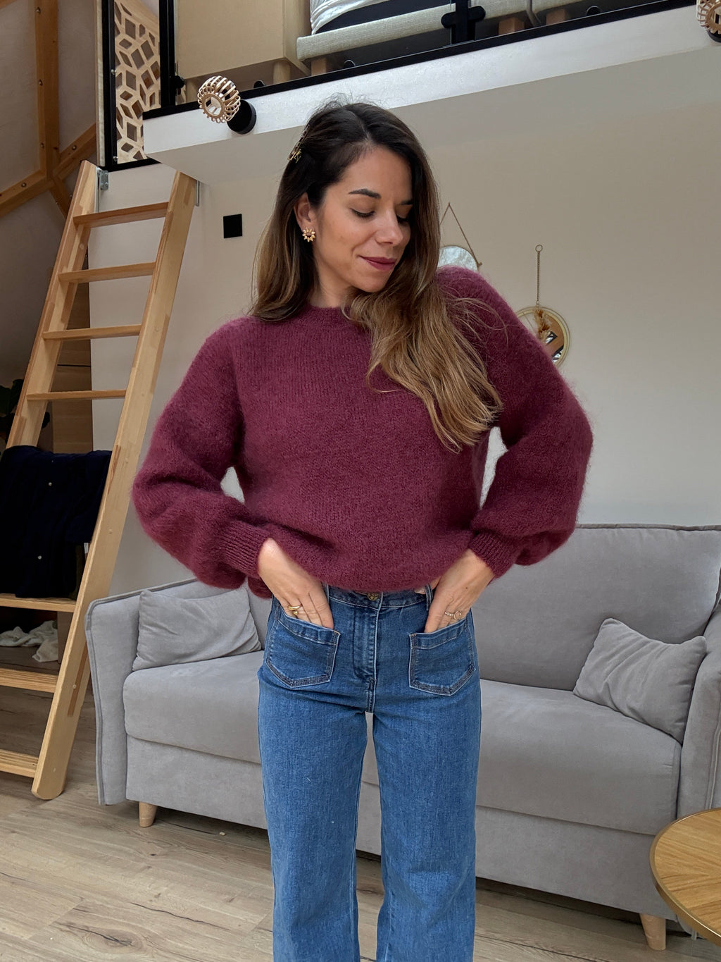Gaia Burgundy Mohair And Wool Knit