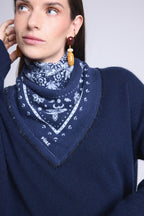 Echarpe Bandana Flower Bandana Flower En Cachemire - Bleu Marine Et Bleu Ciel - Mixte
