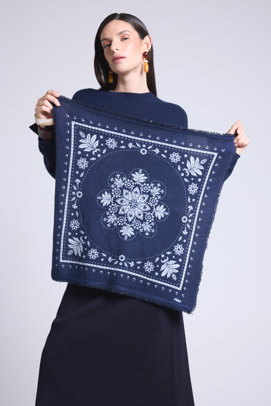 Echarpe Bandana Flower Bandana Flower En Cachemire - Bleu Marine Et Bleu Ciel - Mixte