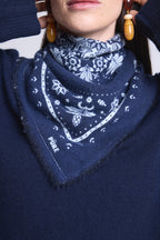 Bufanda Bandana Flower Bandana Flower de cachemira - Azul marino y azul cielo - Unisex