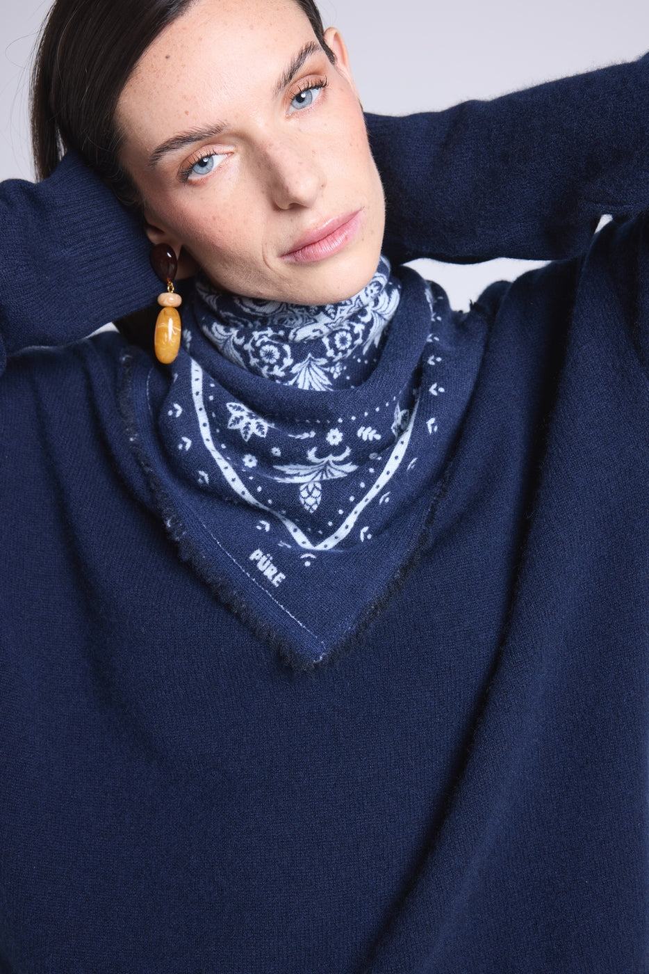 Echarpe Bandana Flower Bandana Flower En Cachemire - Bleu Marine Et Bleu Ciel - Mixte