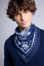 Echarpe Bandana Flower Bandana Flower En Cachemire - Bleu Marine Et Bleu Ciel - Mixte