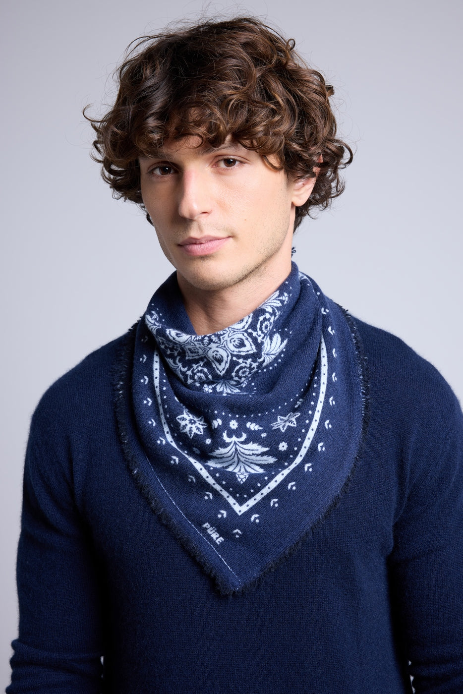 Bufanda Bandana Flower Bandana Flower de cachemira - Azul marino y azul cielo - Unisex