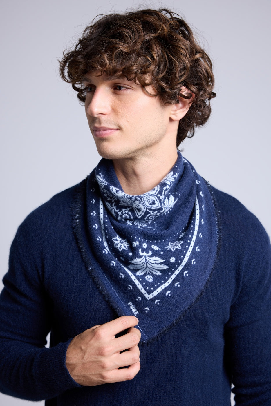Bufanda Bandana Flower Bandana Flower de cachemira - Azul marino y azul cielo - Unisex
