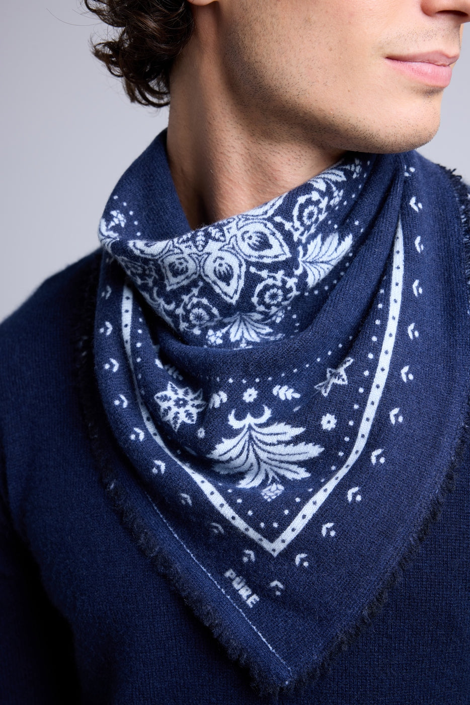 Echarpe Bandana Flower Bandana Flower En Cachemire - Bleu Marine Et Bleu Ciel - Mixte