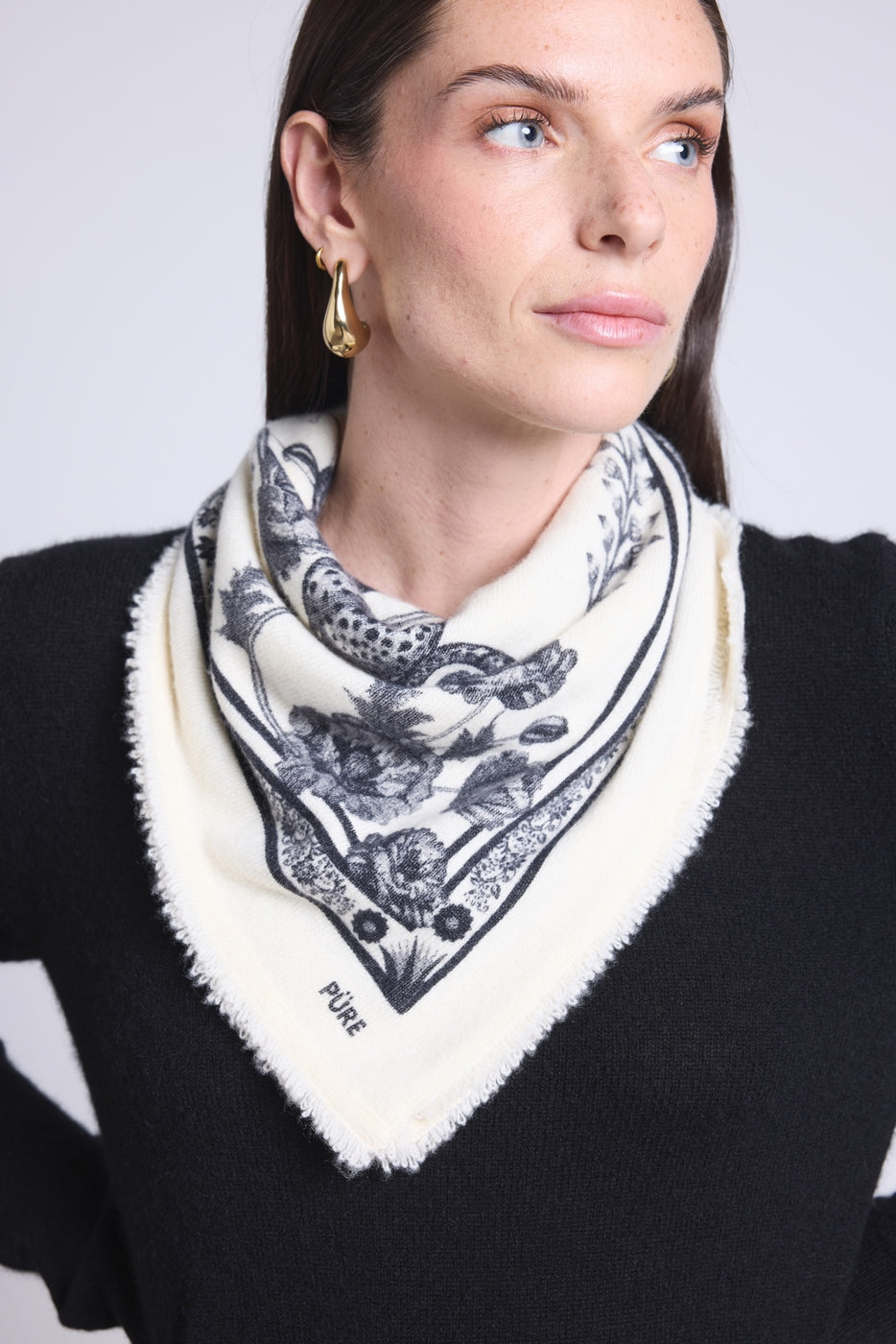 Bufanda bandana Tiger de cachemira - Negro y blanco - Unisex