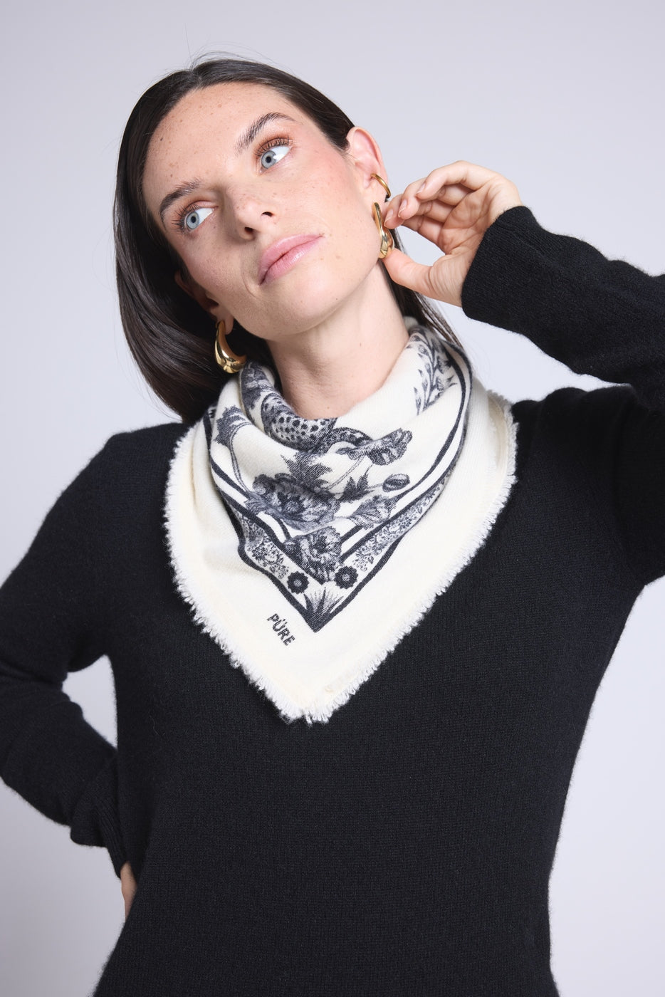 Bufanda bandana Tiger de cachemira - Negro y blanco - Unisex