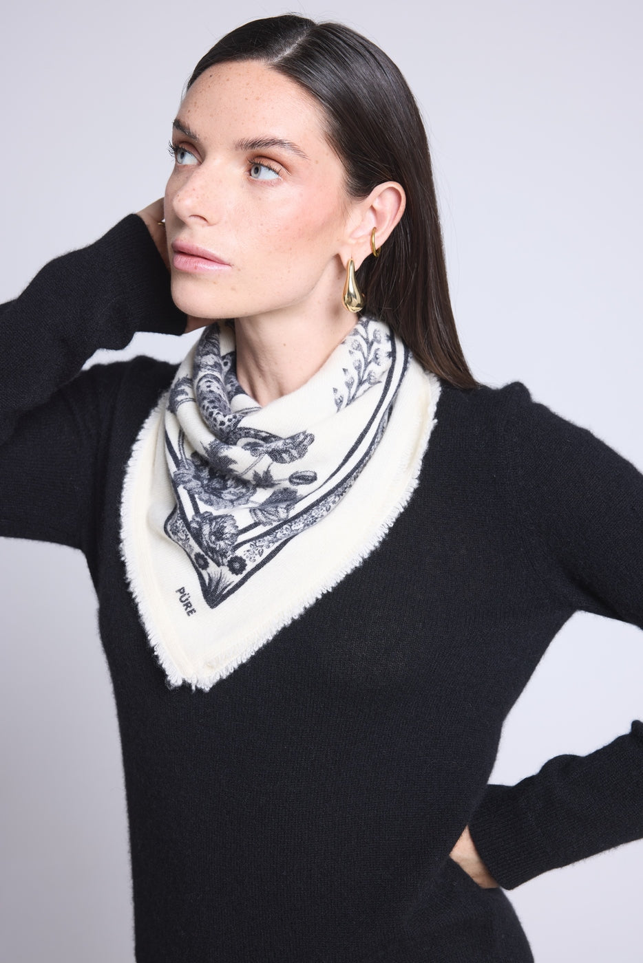 Bufanda bandana Tiger de cachemira - Negro y blanco - Unisex