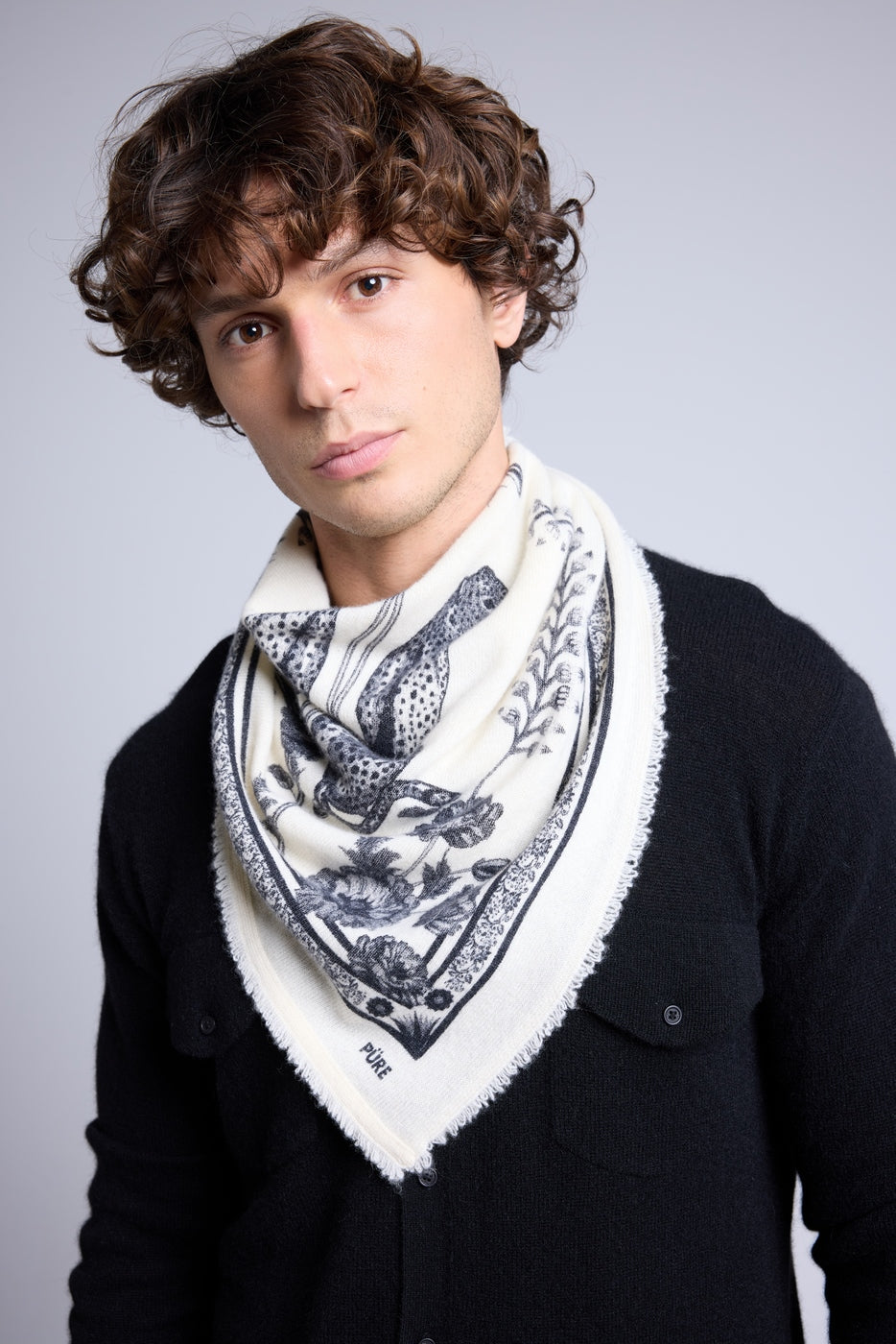 Bufanda bandana Tiger de cachemira - Negro y blanco - Unisex