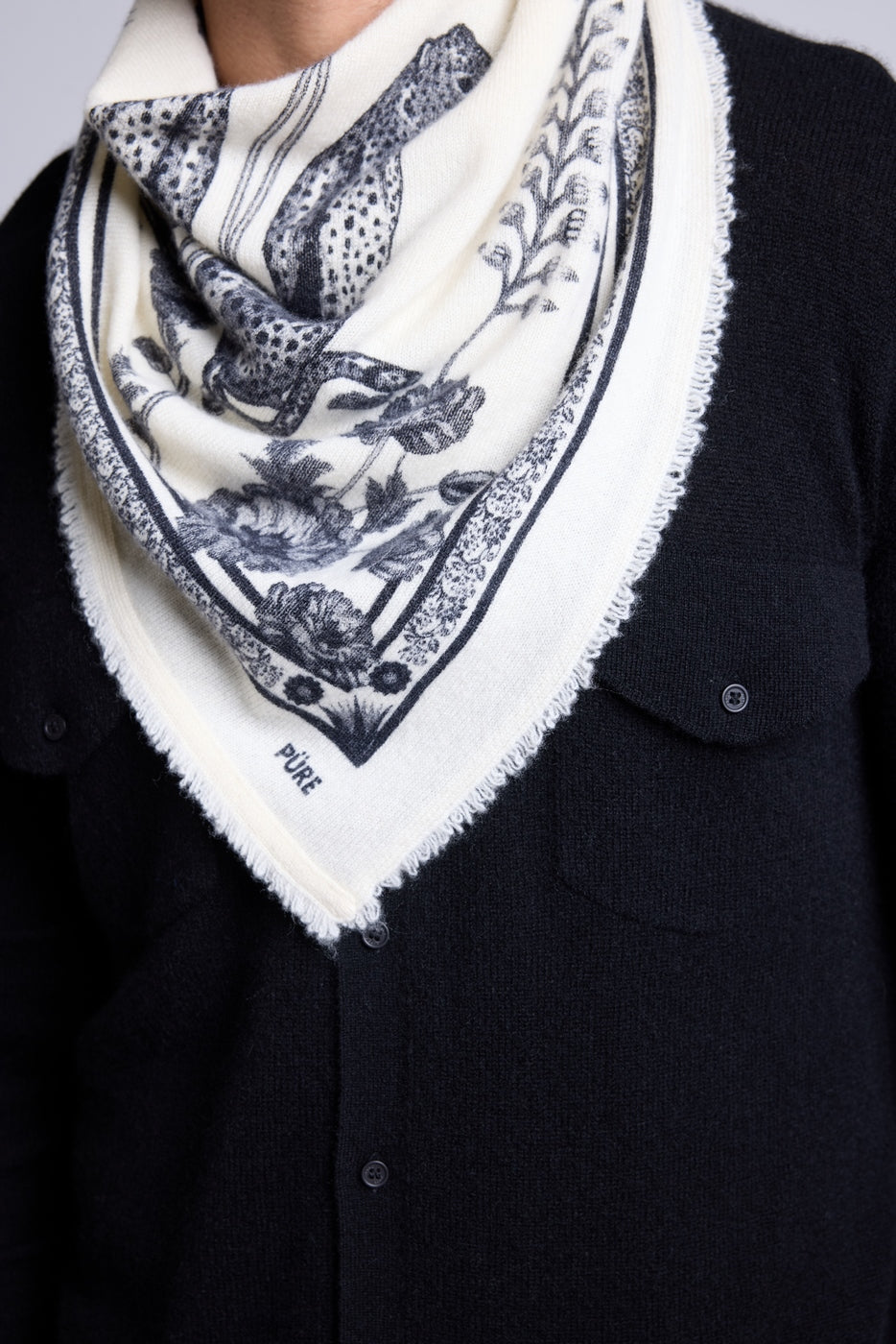 Bufanda bandana Tiger de cachemira - Negro y blanco - Unisex