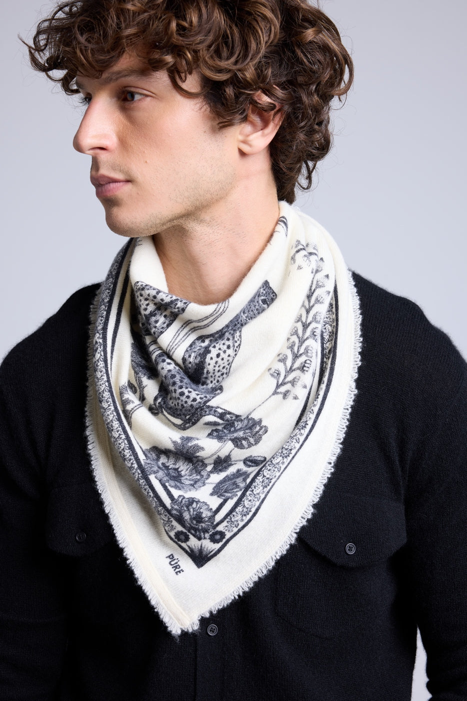Bufanda bandana Tiger de cachemira - Negro y blanco - Unisex
