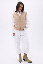 Chaleco sin mangas – Cachemira cepillada Bari - Beige - Mujer