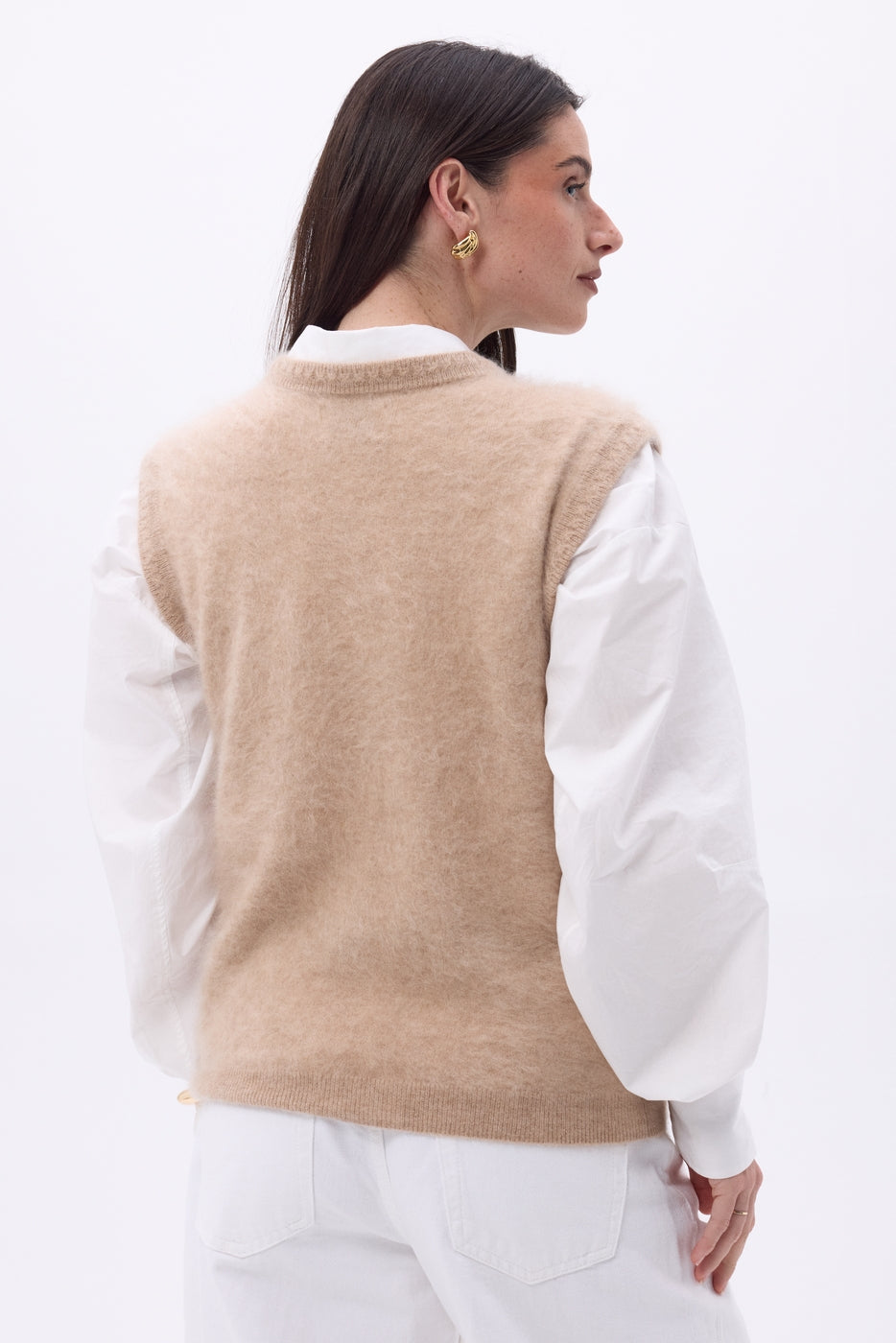 Chaleco sin mangas – Cachemira cepillada Bari - Beige - Mujer