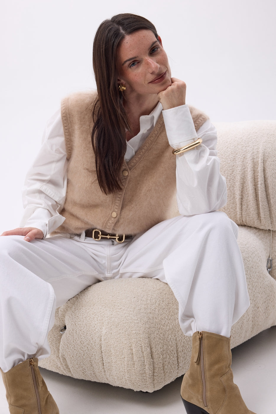 Chaleco sin mangas – Cachemira cepillada Bari - Beige - Mujer