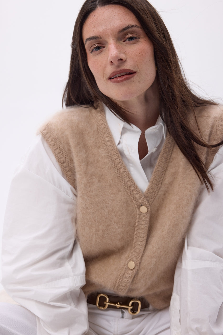 Chaleco sin mangas – Cachemira cepillada Bari - Beige - Mujer