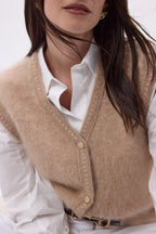 Chaleco sin mangas – Cachemira cepillada Bari - Beige - Mujer