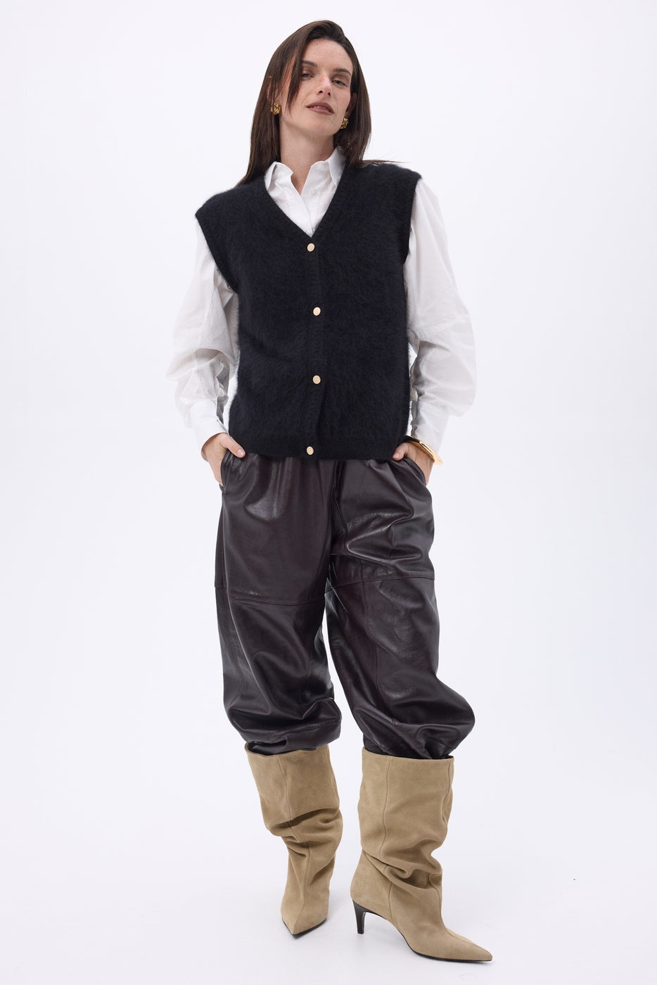 Gilet Sans Manches – Cachemire Brossé Bari - Noir - Femme