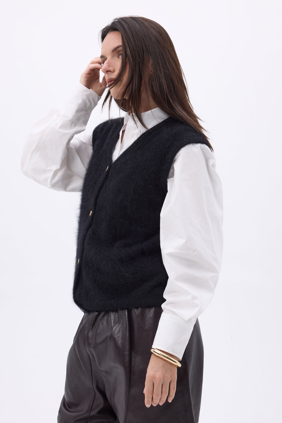Gilet Sans Manches – Cachemire Brossé Bari - Noir - Femme