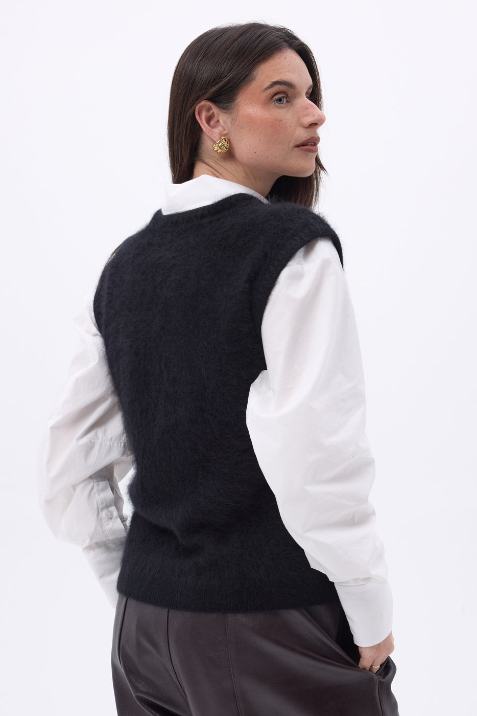Gilet Sans Manches – Cachemire Brossé Bari - Noir - Femme