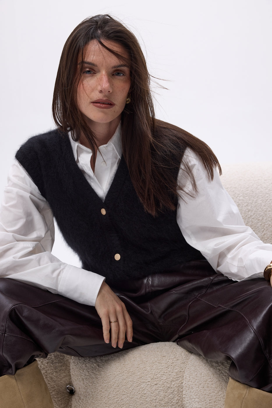 Gilet Sans Manches – Cachemire Brossé Bari - Noir - Femme