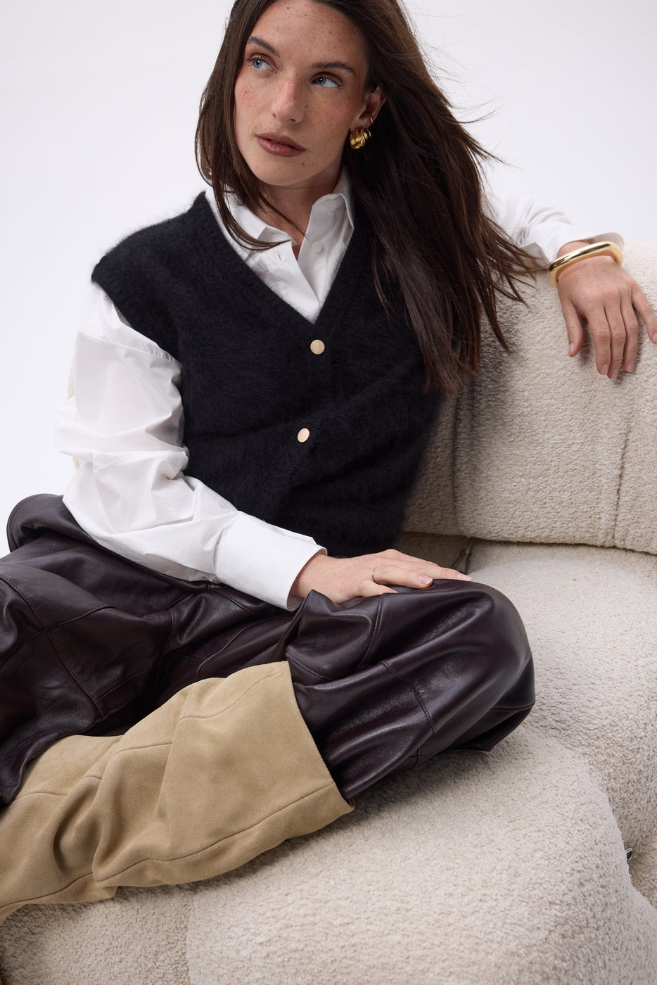 Gilet Sans Manches – Cachemire Brossé Bari - Noir - Femme