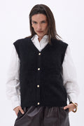 Gilet Sans Manches – Cachemire Brossé Bari - Noir - Femme