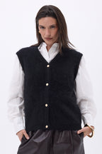 Gilet Sans Manches – Cachemire Brossé Bari - Noir - Femme