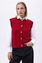 Cárdigan oversize de cuello redondo con botones dorados sin mangas F Bari - Rojo burdeos - Mujer