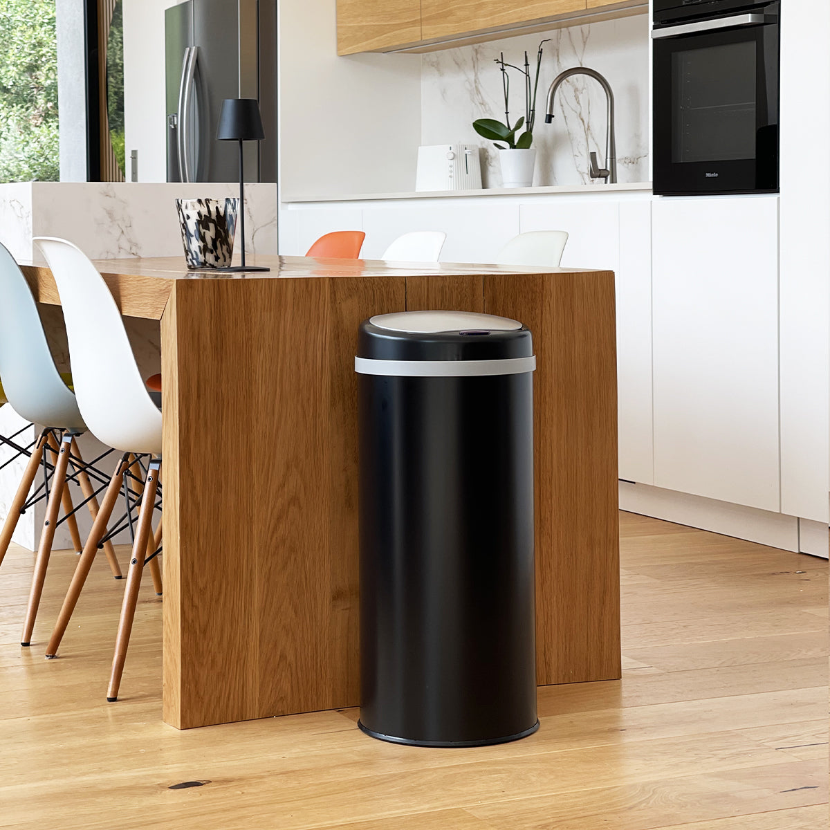 Cubo de basura de cocina automático 42L SOHO Negro mate de acero INOX con anillo de sujeción