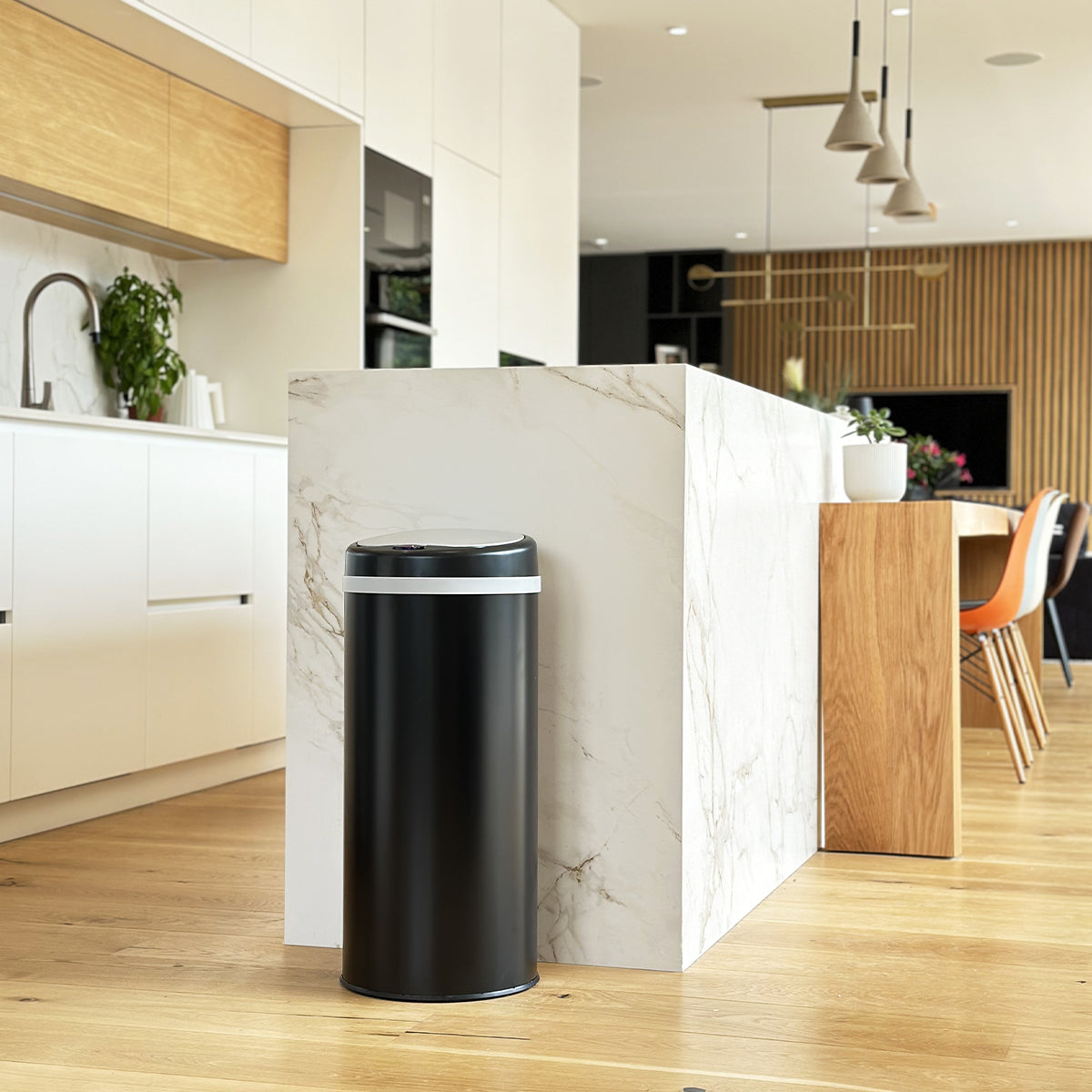 Soho - Cubo de basura automático de acero inoxidable 42L - Acero inoxidable - Negro