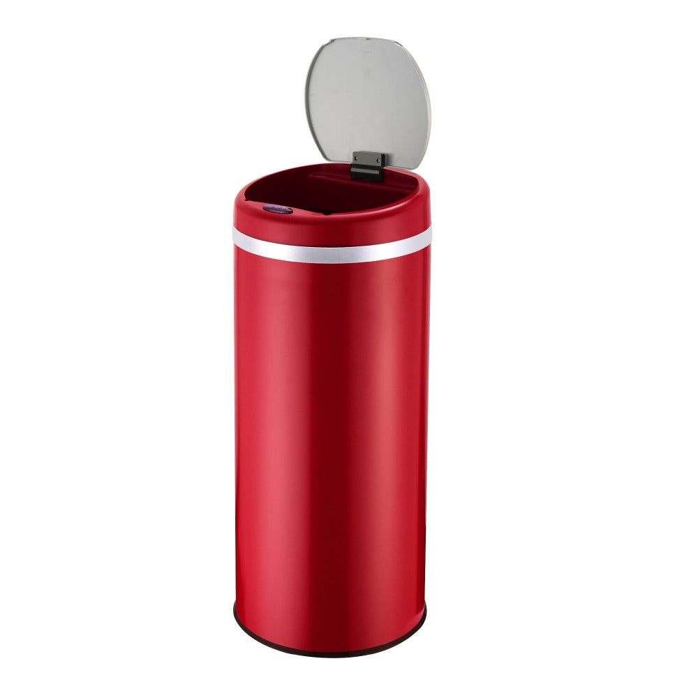 Papelera automática de cocina 42L SOHO Rojo mate en acero inoxidable con flejes - REDDECO.com