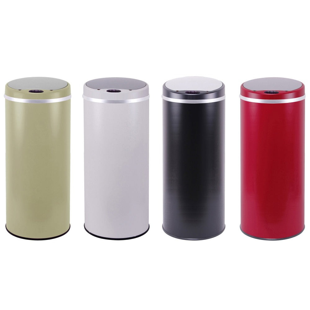 Papelera automática de cocina 42L SOHO Rojo mate en acero inoxidable con flejes - REDDECO.com