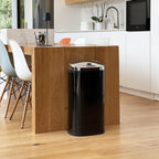 Papelera automática de cocina 42L LARGO Negro brillo en acero inoxidable con flejes
