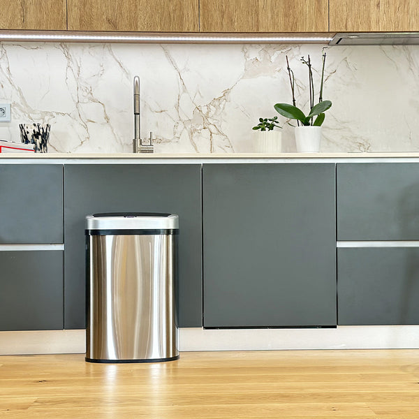 Automatic kitchen trash can 58L MAJESTIC SILVER large capacity in brushed stainless steel with strapping