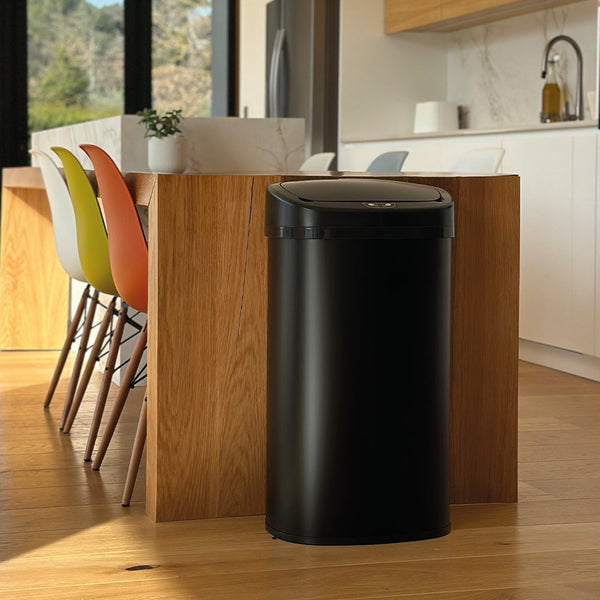 MAJESTIC 58L automatic kitchen trash can large capacity matte black in stainless steel with strapping