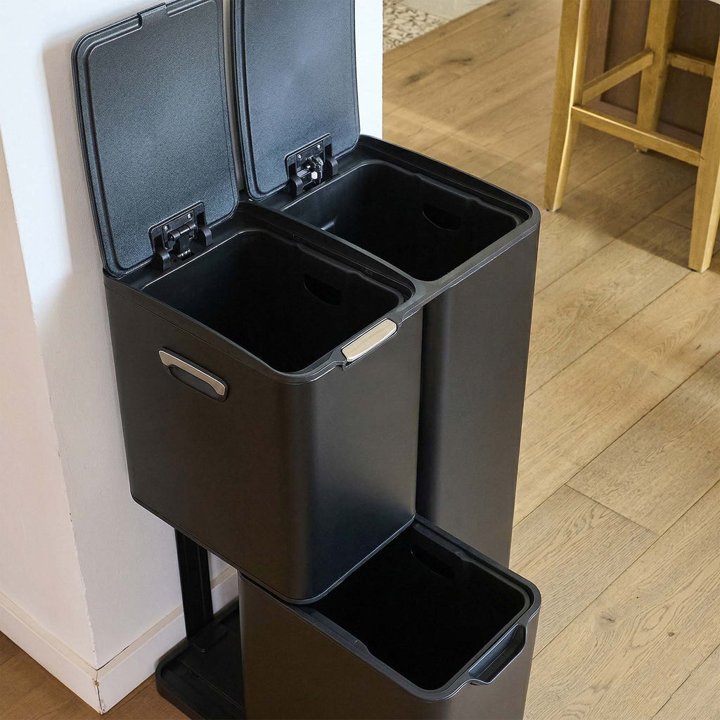 Haja - Cubo de basura con pedal para reciclaje 60L - Acero inoxidable - Negro