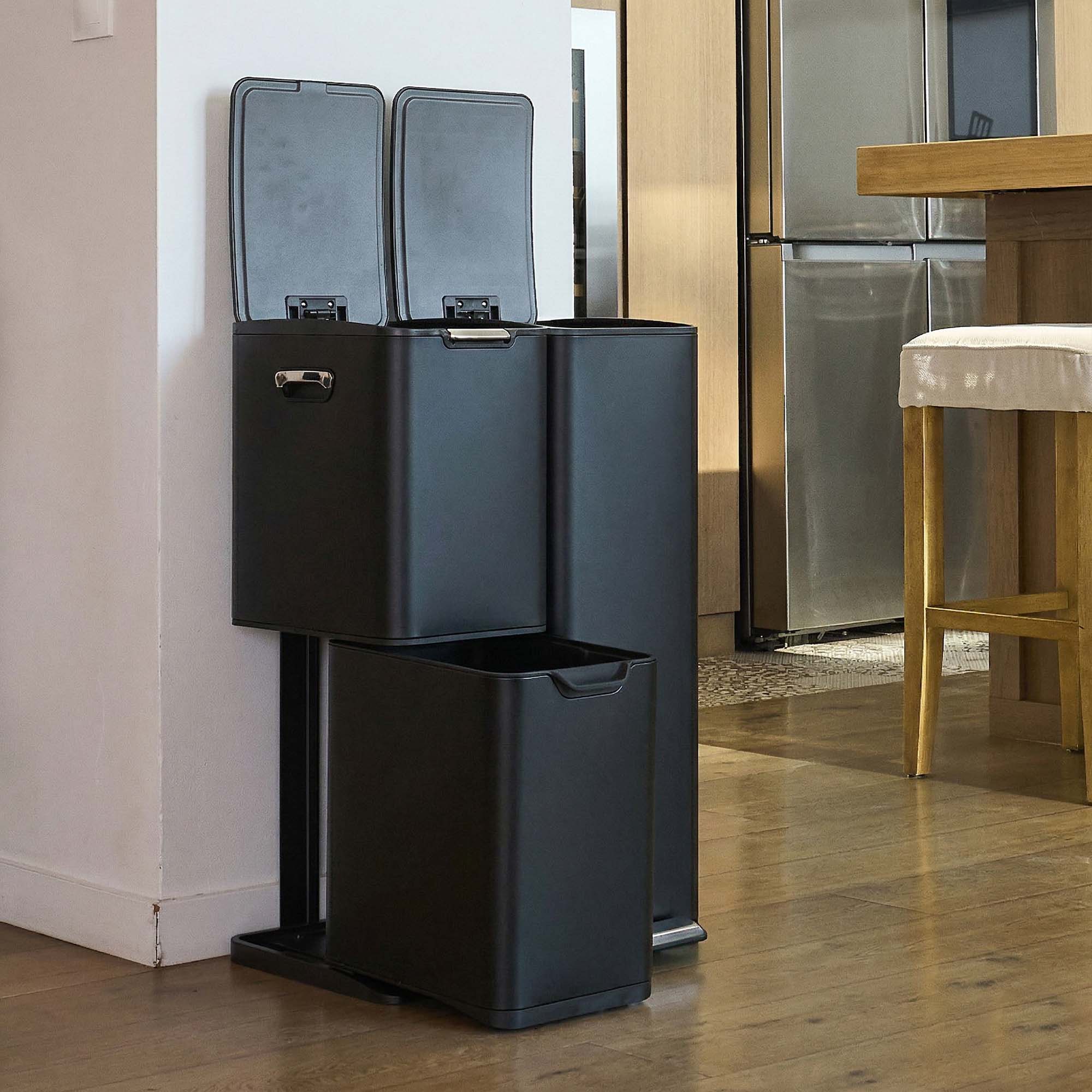 Haja - Cubo de basura con pedal para reciclaje 60L - Acero inoxidable - Negro