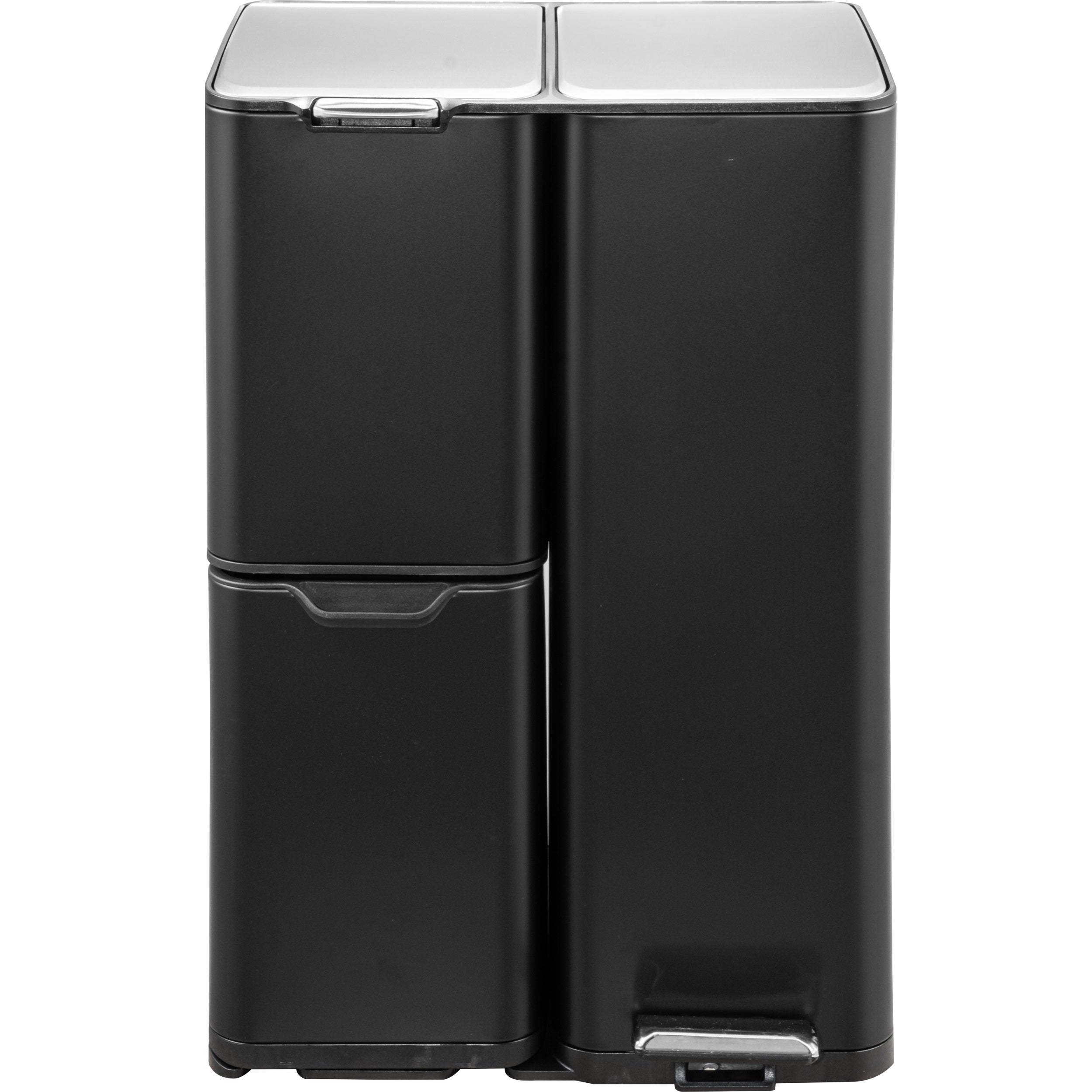 Haja - Cubo de basura con pedal para reciclaje 60L - Acero inoxidable - Negro