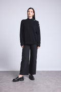 Jersey de cuello alto con botones joya Baya - Negro - Mujer