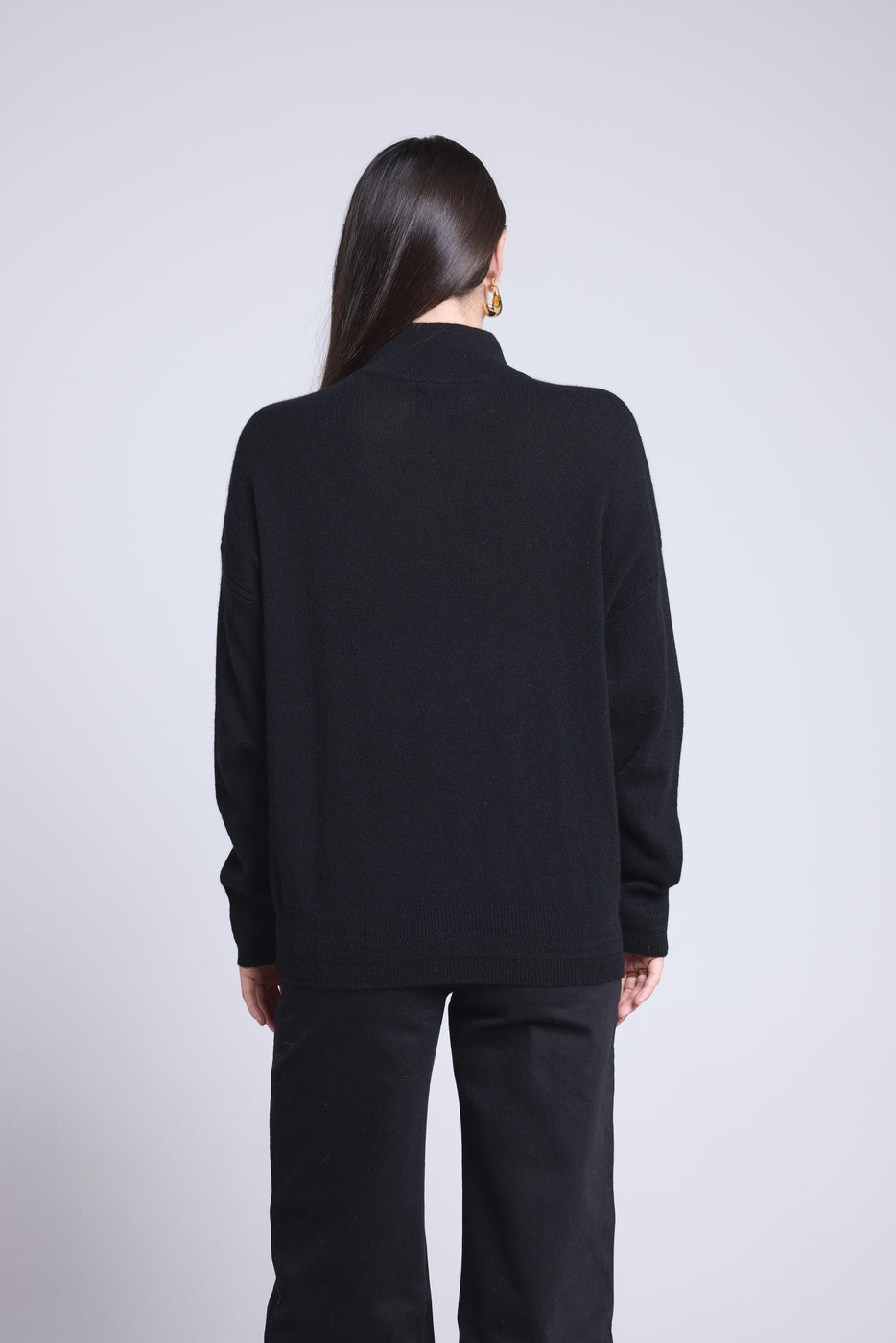 Jersey de cuello alto con botones joya Baya - Negro - Mujer